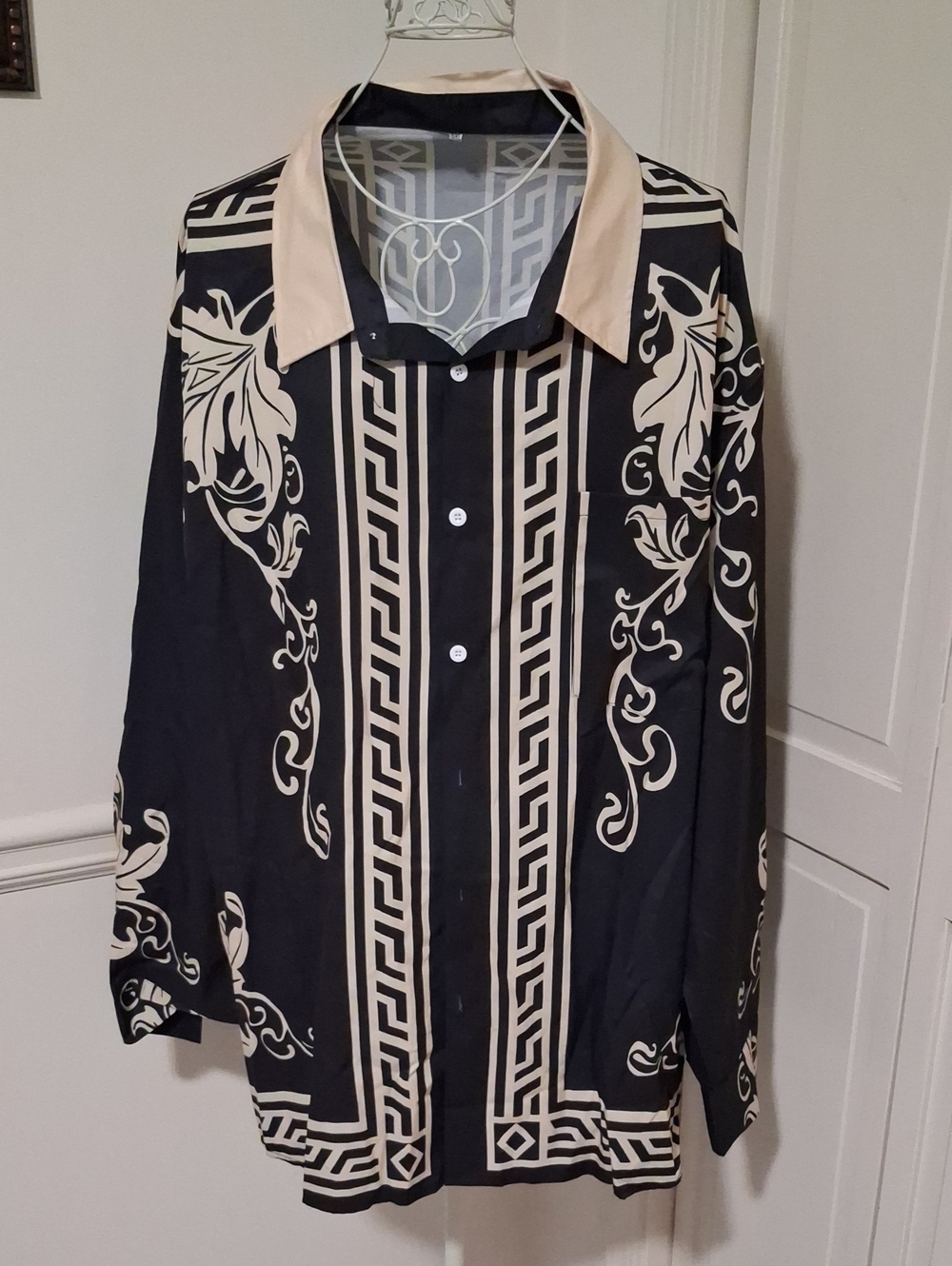 Black & Cream Printed Lightweight Button-Up Shirt Jacket - Unbranded